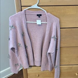 Pink Cardigan Sweater with Bow Accents, NWT